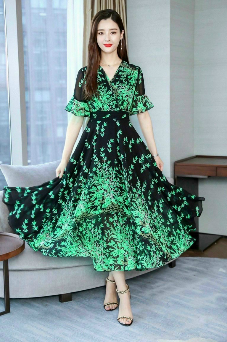 ĐẦM MAXI HOA DÁNG DÀI CAO CẤP - HBN1136